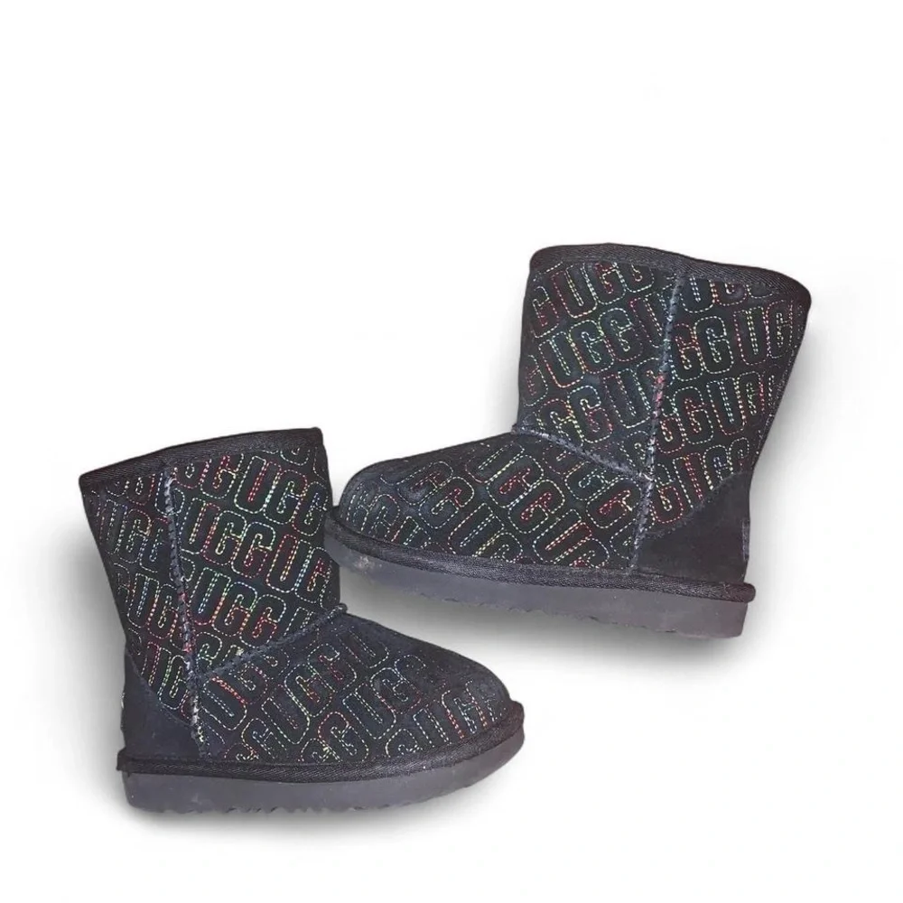 UGG Black and Multicolor rainbow Logo stitching Boots size kids 10
